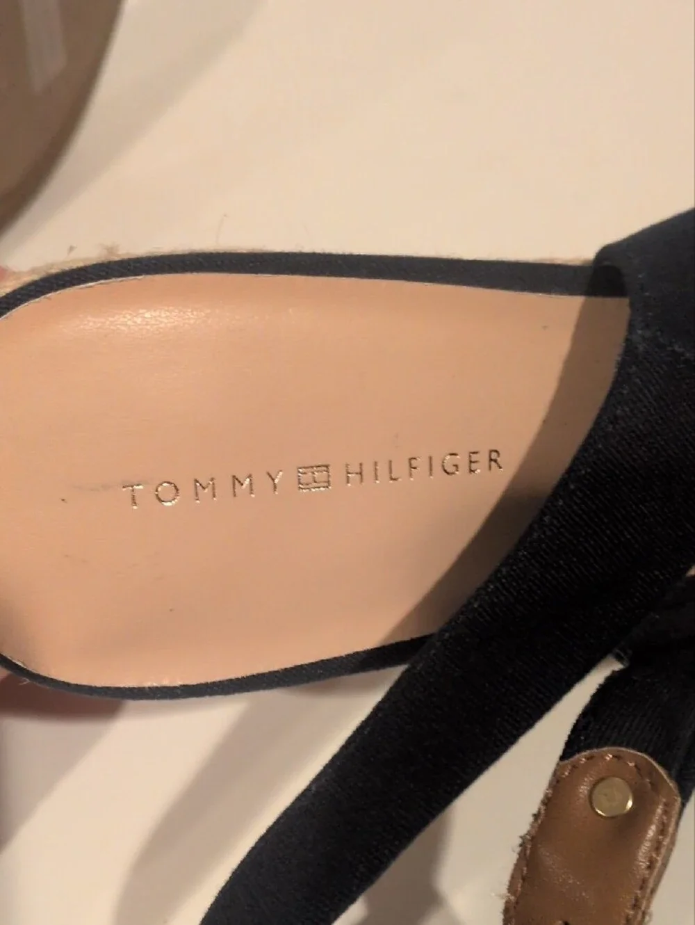 NWOT Tommy Hilfiger Navy Espadrille Wedge Peep Toe Slingback Sandal Size 9.5
